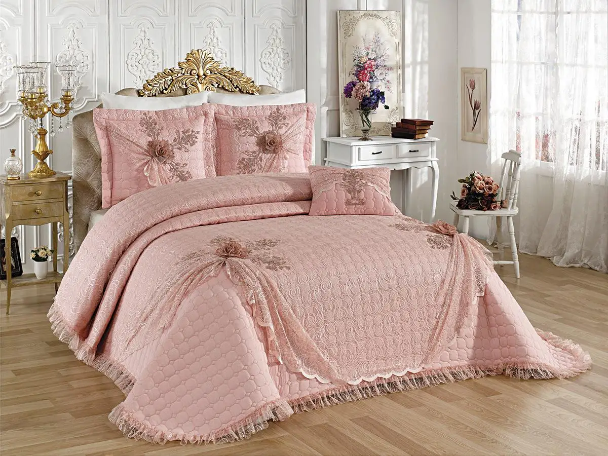 

Goncagul Double bedspread with pillowcases powder 100% Cotton