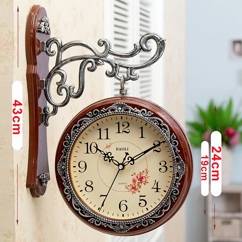 clock 1 Настенные часы с двойным лицом, европейские, для гостиной, кабинета, винтажные часы, современный дизайн, аксессуары для украшения дома, цифровые часы - Цвет: clock 1