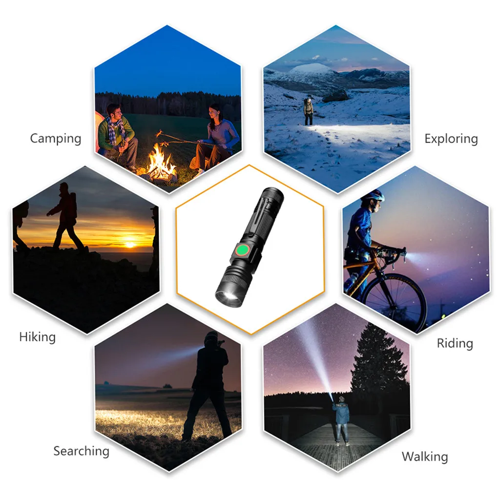 T6 светодиодный USB Перезаряжаемый масштабируемый фонарик супер яркий светильник