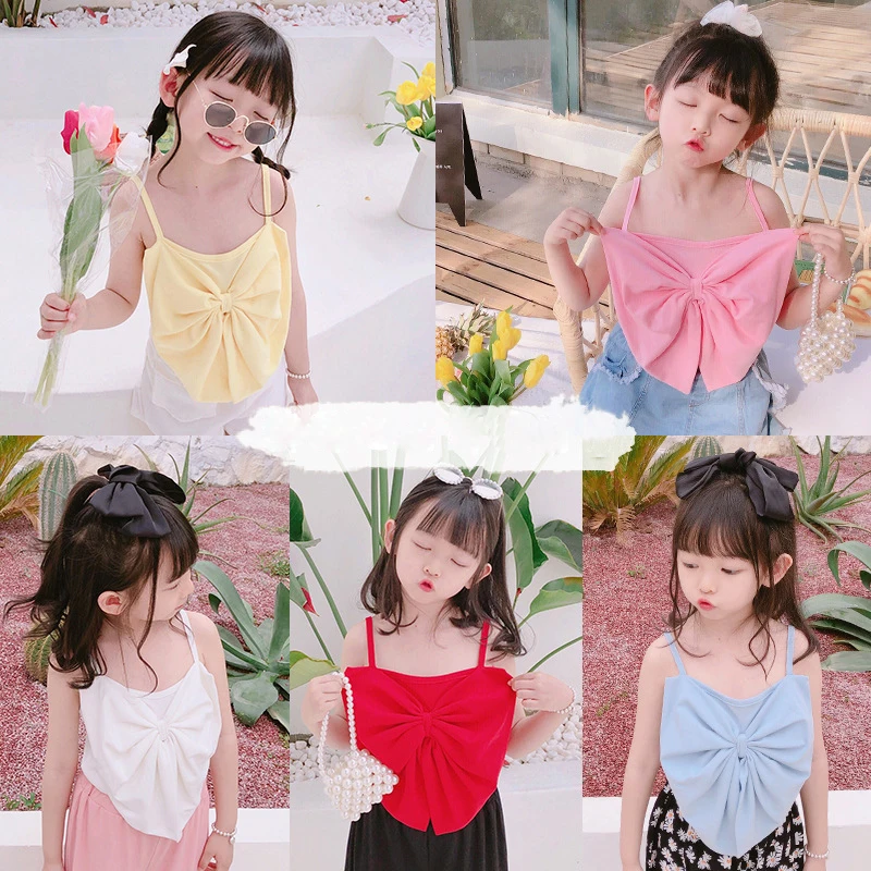 

Baby Girl Summer Top Clothes Cotton Undershirt Vest Fashio Tank Halter Underwear tshirt Big Bow Girl Clothes DT129