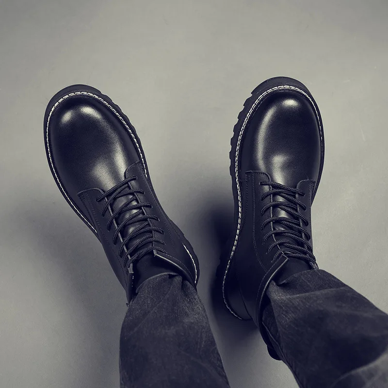Ботильоны мужские из бычьей кожи кожаные ботинки на шнуровке зимняя обувь