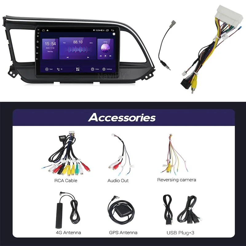 

NaviFly 7862 6GB+128GB QLED 1280*720 DSP 4G LTE Android 10.0 Car Navigation GPS Radio Player For Hyundai Elantra 6 2016 - 2018