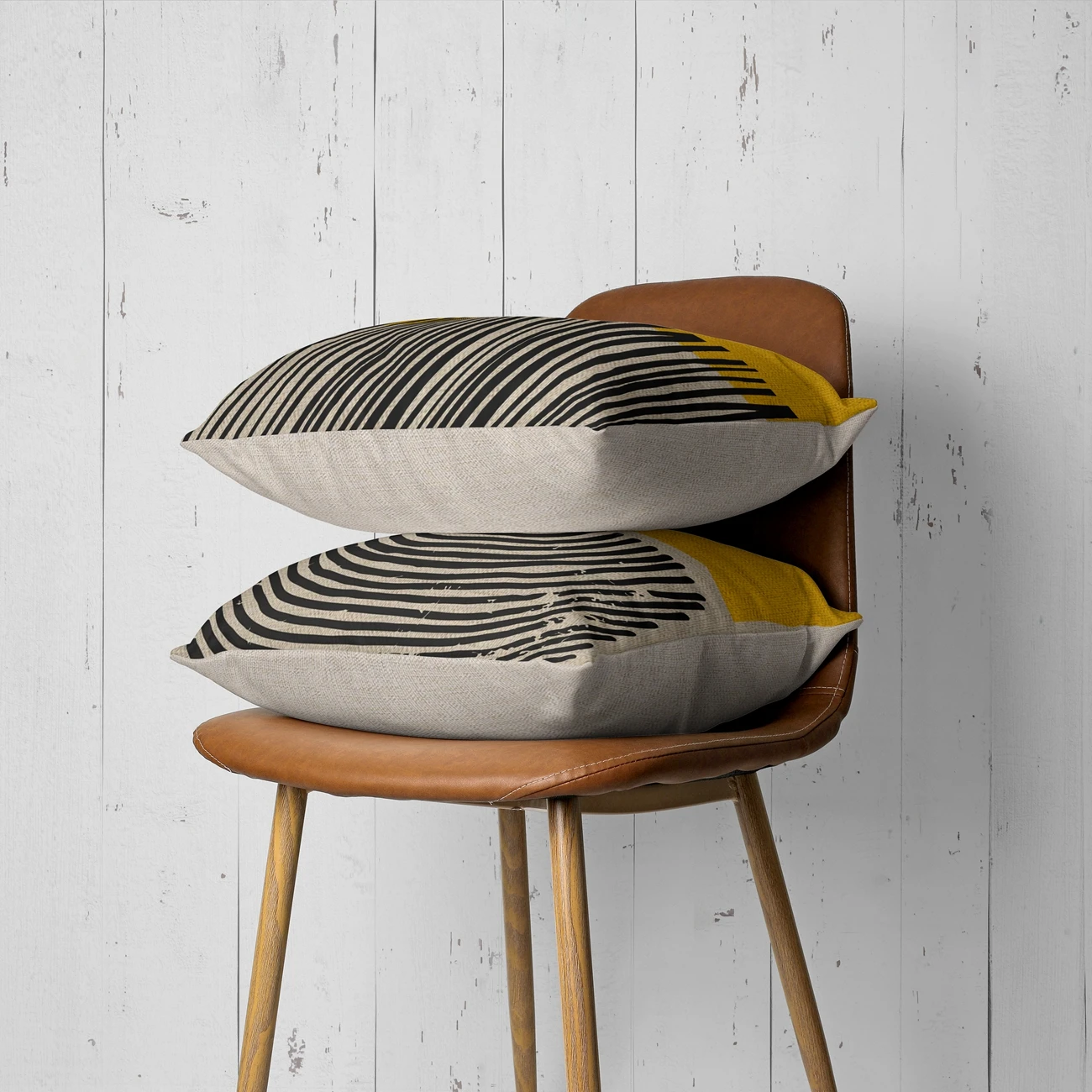 Меховая льняная наволочка декоративная в скандинавском стиле желтая 30*50 для