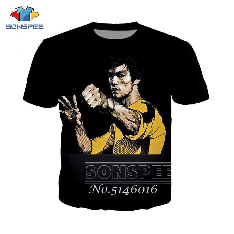 SONSPEE Летняя мужская модная крутая уличная одежда футболки Топы Одежда Брюс Ли 3d