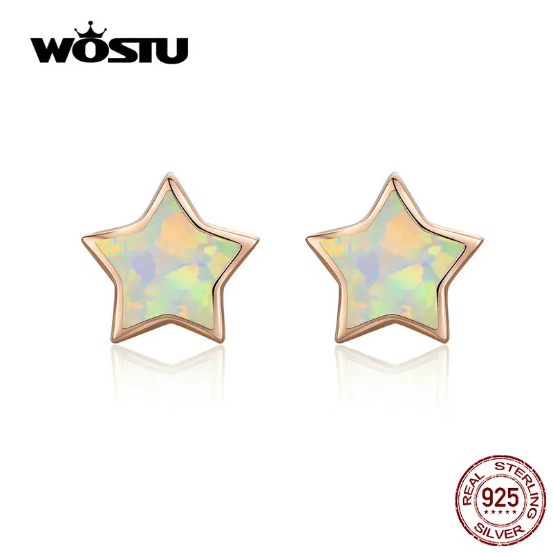WOSTU серьги-гвоздики с градиентной звездой, 925 пробы, серебристые, розовые, золотистые серьги с кристаллами для женщин, свадебные, обручальные ювелирные изделия CQE674
