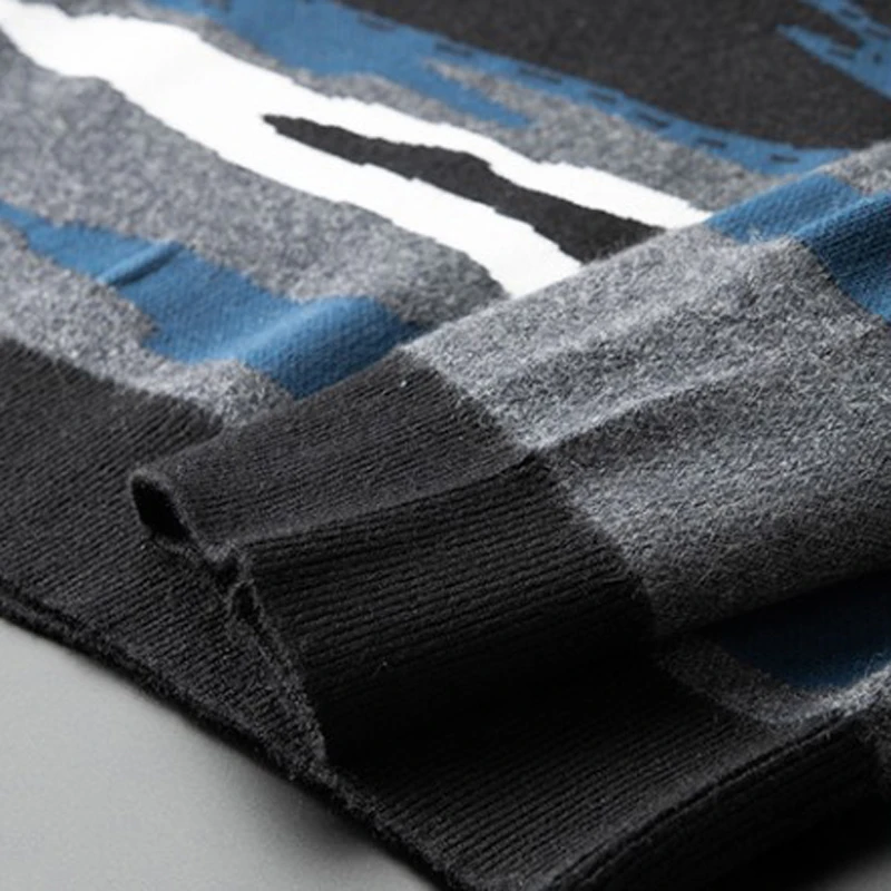 Мужской шерстяной свитер вязаные топы джемперы с градиентным рисунком и круглым