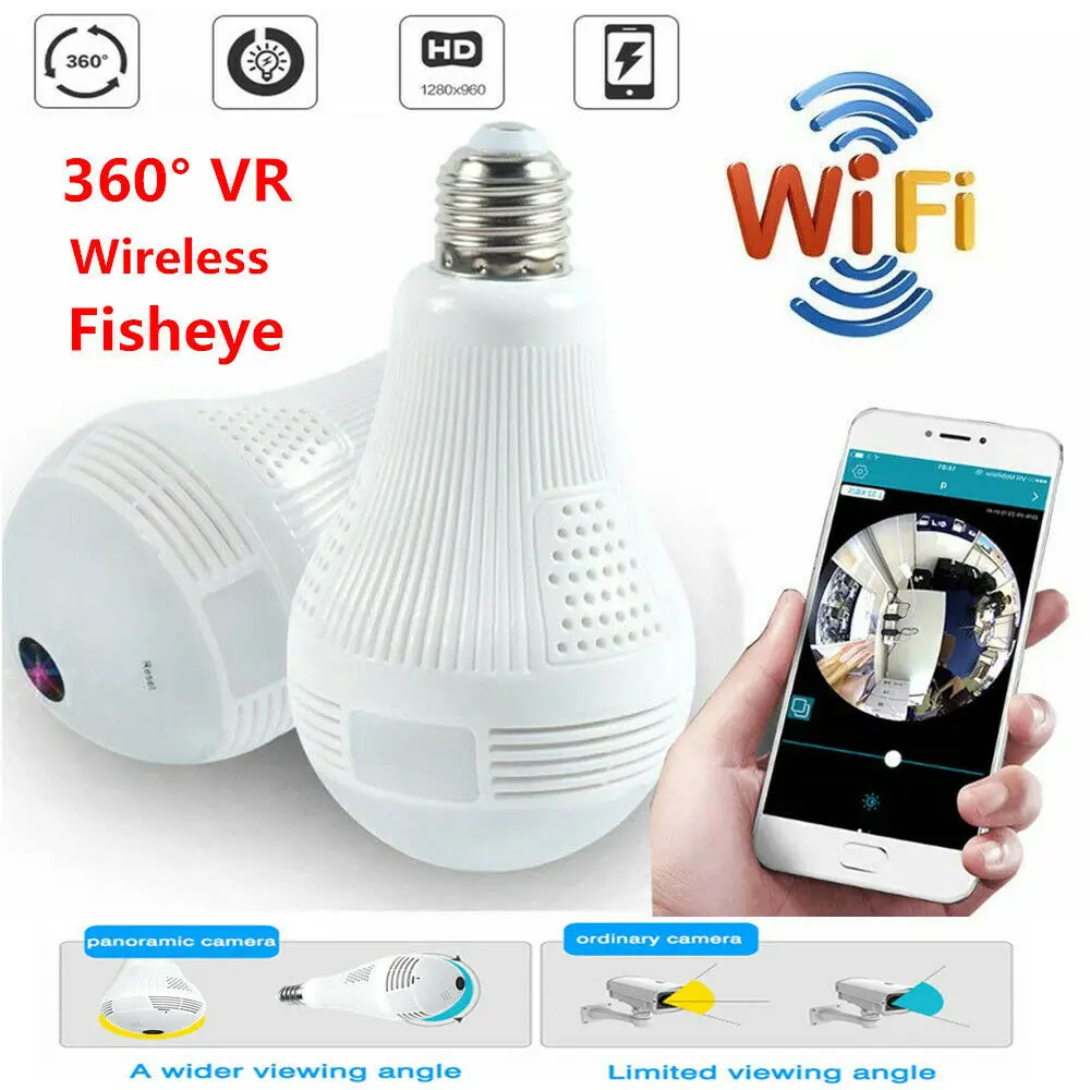 360 Лампа экшн камера с Wi Fi подключением Камера потайная Беспроводной IP камеры