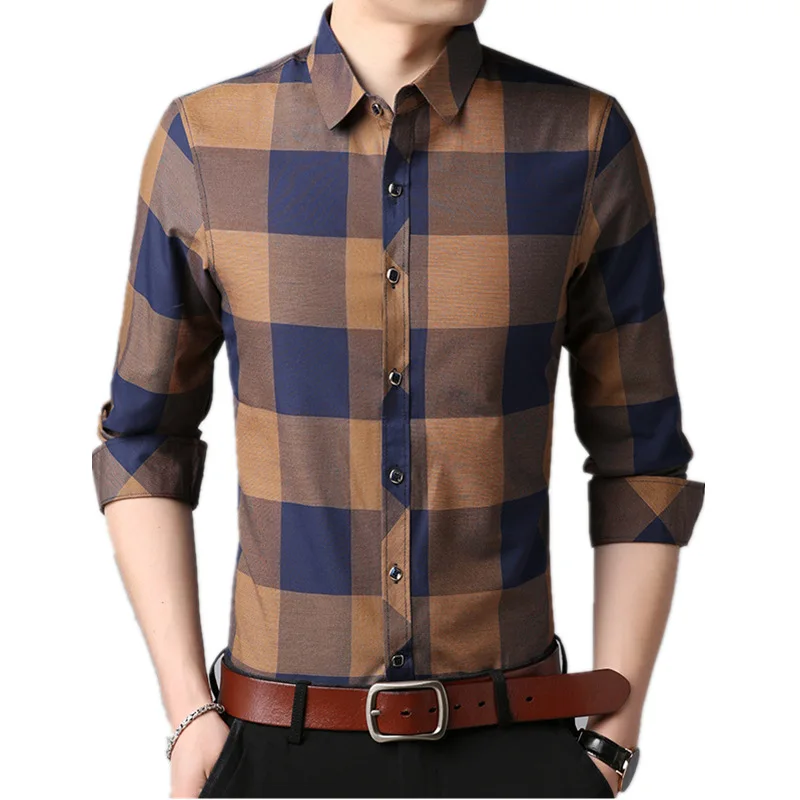 

Jbersee High Quality Spring Autumn Men's Long Sleeve Plaid Shirt Men Fashion Casual Mens Shirts Regular Fit Work Office Shirts