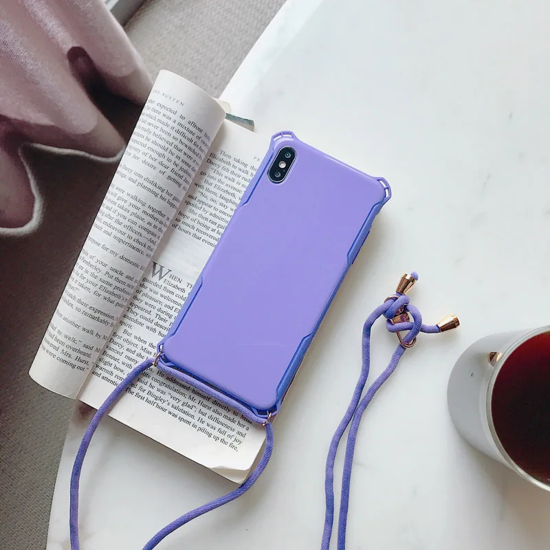 Простой чехол карамельного цвета для iPhone 11 Pro XS MAX X XR 8 7 6 S Plus сплошной цвет Пластиковый ударопрочный Твердый чехол с плечевым ремнем