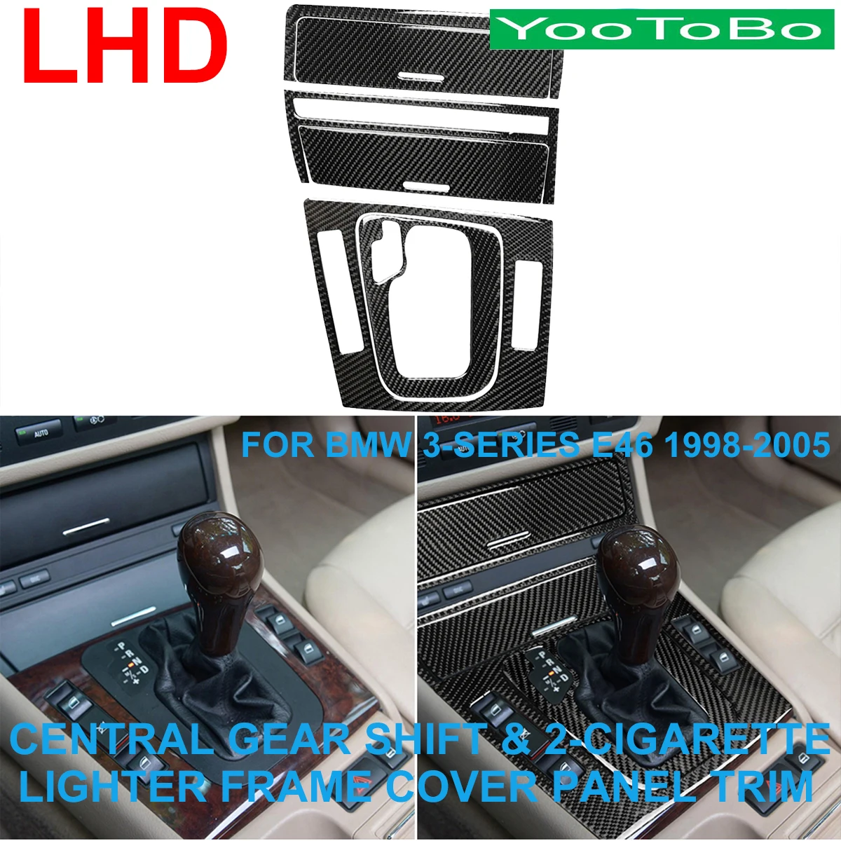 

LHD RHD Car Styling Carbon Fiber Central Gear Shift 2-Cigarette Lighters Frame Cover Panel Trim For BMW 3-Series E46 1998-2005