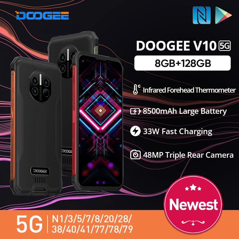 

5G SmartPhone DOOGEE V10 NFC Dimensity700 Rugged Phone 8500mAh 48MP Rear Camera 6.39"DotDisplay 33W Fast Charging