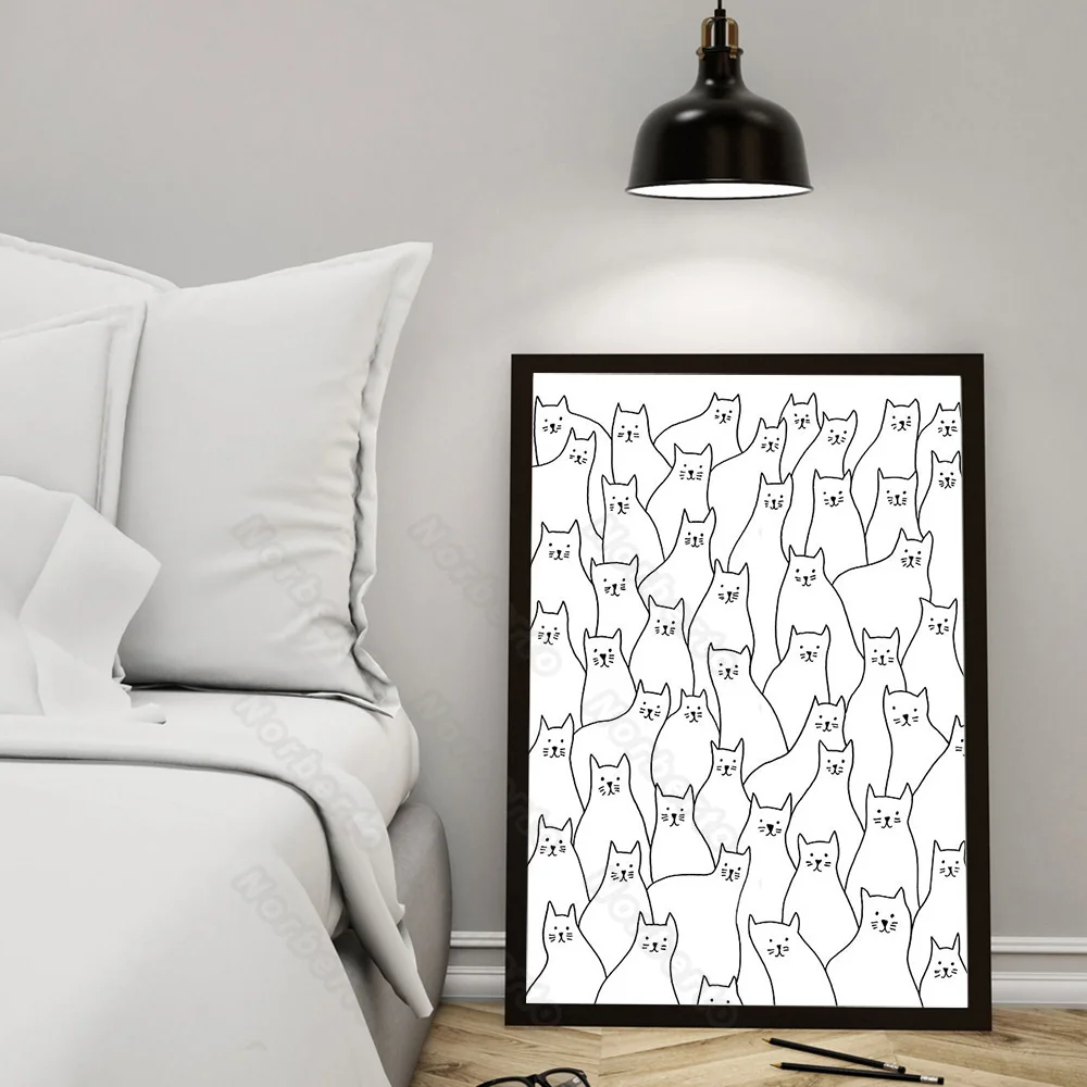 

Nordic Style Canvas Painting Wall Poster Garland Black and White Cats Letters You Hold My Heart for Home Rooms Wall Decoration