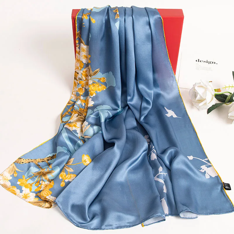 Женский шарф из чистого шелка Ханчжоу 100% желтые шали и палантины с принтом для