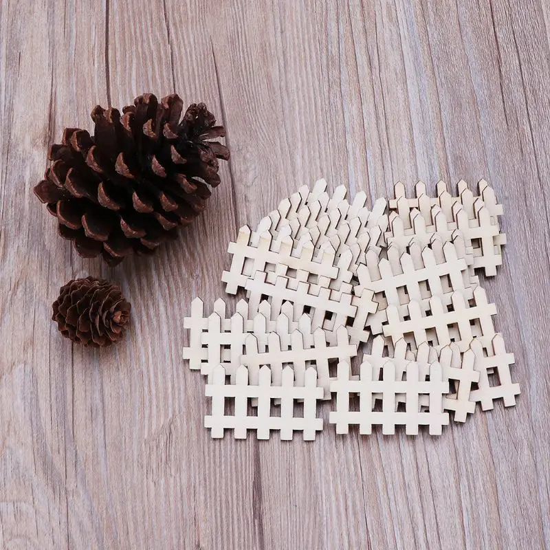 

25pcs Cut Wooden Fence Embellishment Wooden Shape Craft Wedding Deco 95AA