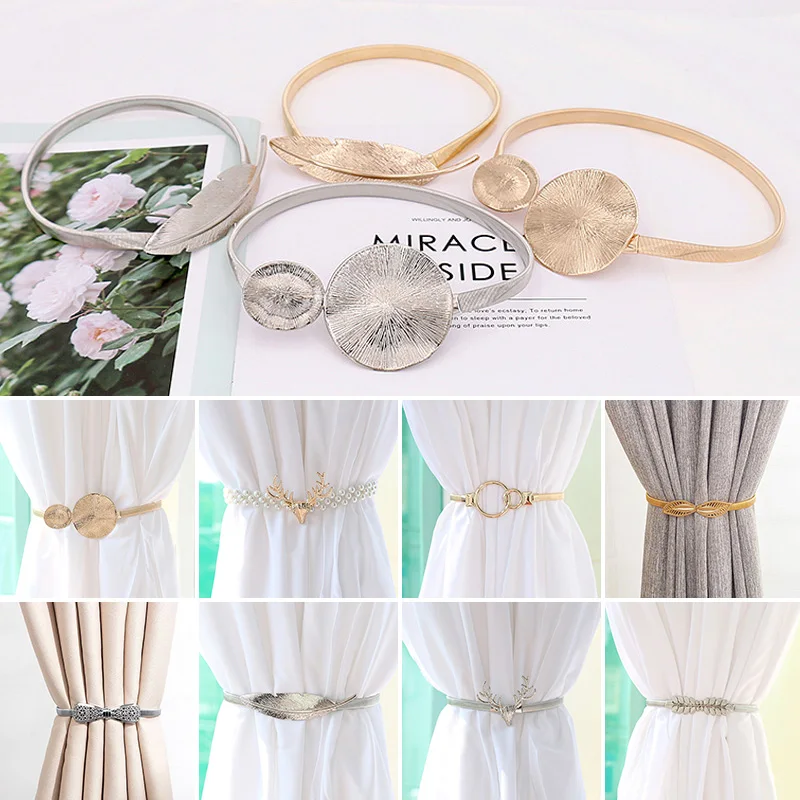 1PC Pearl Elk Curtain Clip Holders Golden Silver Color Leaves Bow Tieback Buckle Clips Window Drape Home Living Room Decor