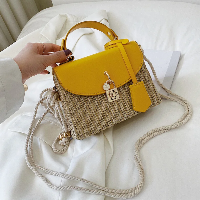 Женская плетеная маленькая квадратная сумка модная соломенная через плечо