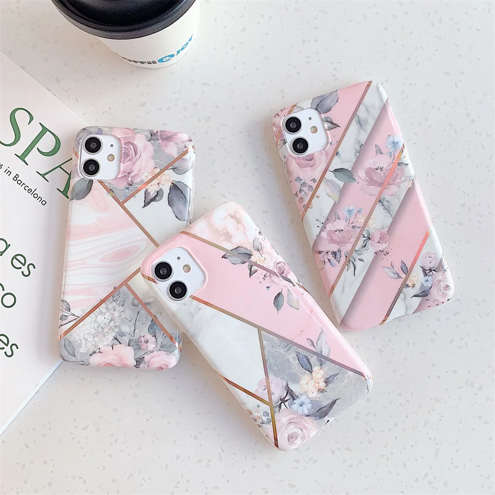 

Marble Flower Case For iphone 13 promax 12pro 12 mini 7 plus 8 plus X XR Xsmax Back Cover Soft Silicone Phone Cases Coque Shell