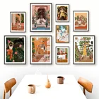 Абстрактная Мода девушка чтение Йога отдых пальмовый лист скандинавский постер стены Искусство Печать холст живопись Декор картины для гостиной