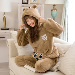 Женская Фланелевая пижама JULY'S SONG, зимняя теплая Пижама с капюшоном, плотная плюшевая Пижама с мультяшными животными