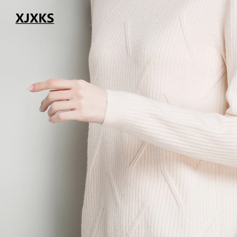 XJXKS Ropa Mujer Invierno Knitted Sweater Streetwear Ulzzang Young Ladies Tops Women Pullovers Jumper Solid Sweaters | Женская одежда