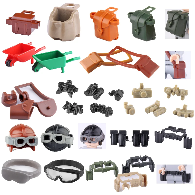 WW2 Military Building Blocks Mini Bricks Toys Gifts Backpack Goggle Belt Helmet Night Vision Device Solider Figures Accessories