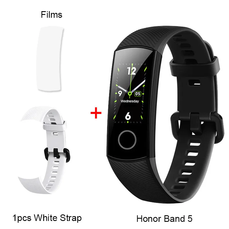 Band5 Black AddWhite Смарт-браслет Honor Band 5 с функцией распознавания сердечного ритма Пульсоксиметр сна Nap smartwatch 0,9" AMOLED цветной экран - Цвет: Band5 Black AddWhite