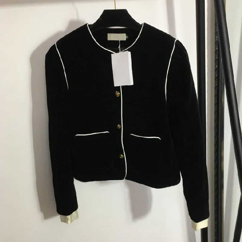

luxury design fashion women's letter embroidery long sleeve top temperament versatile color matching velvet coat women jacket