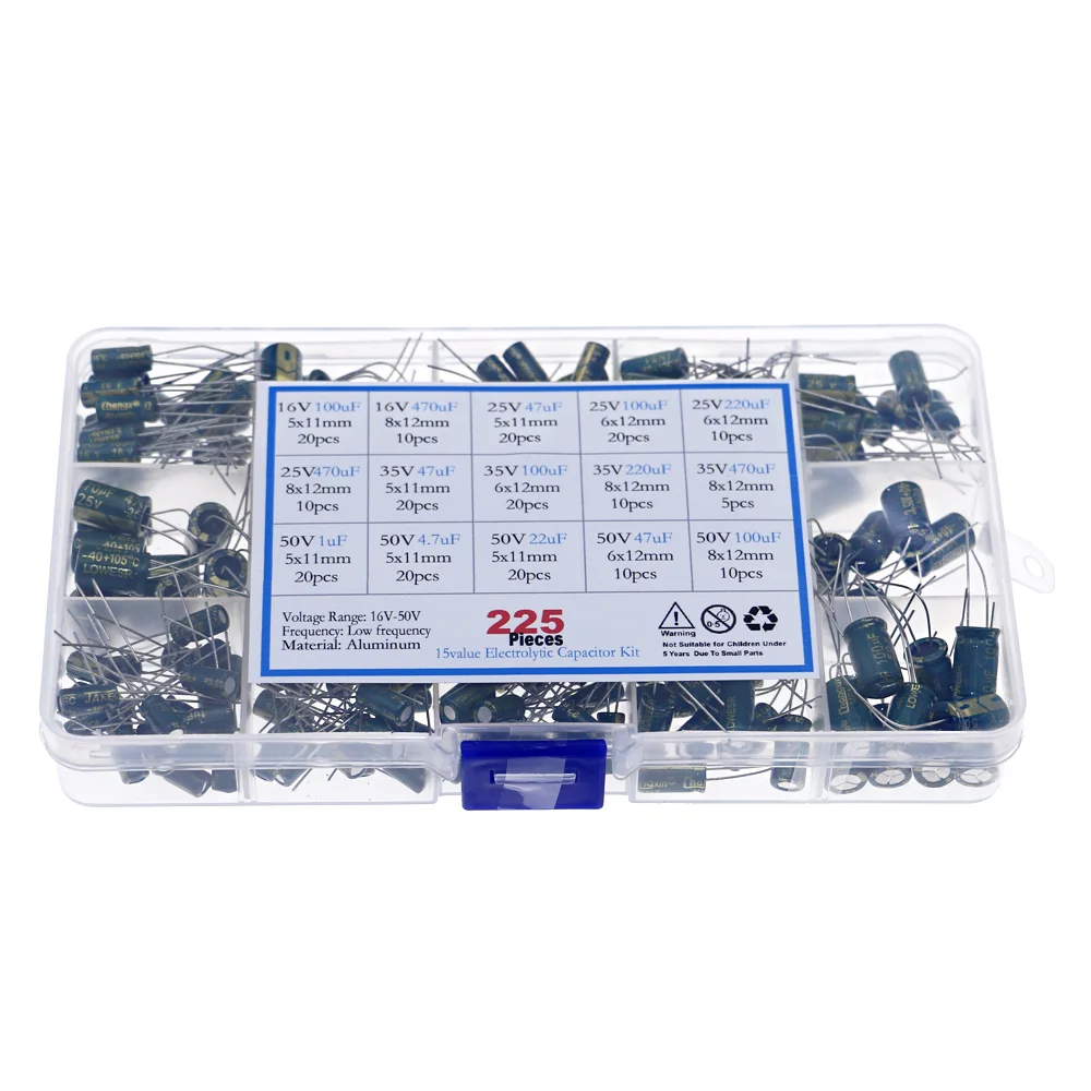 Набор алюминиевых электролитических конденсаторов 225 шт./кор. комплект 15