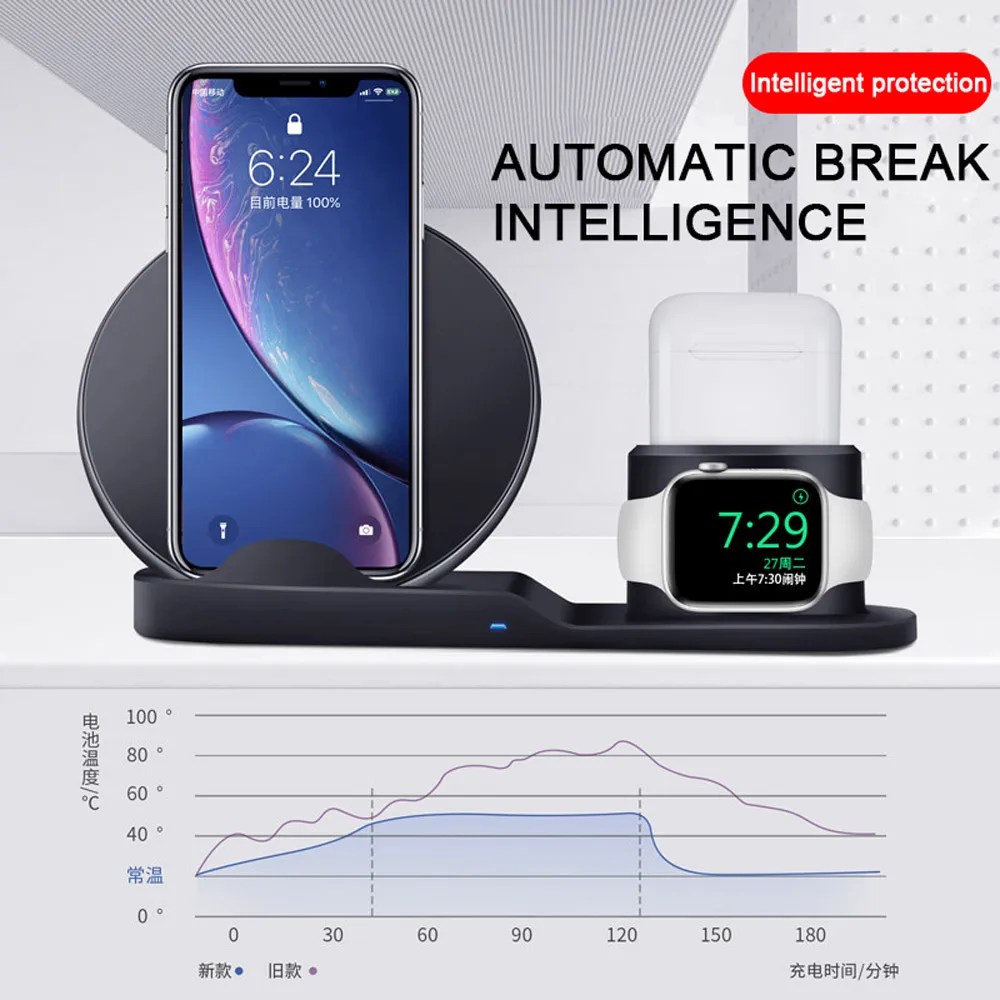 3 в 1 лучшая Беспроводная подставка для зарядного устройства для iPhone 11 Pro Max 8 AirPods Watch Series 4/3 QC3.0 быстрое зарядное устройство для samsung huawei Xiaomi