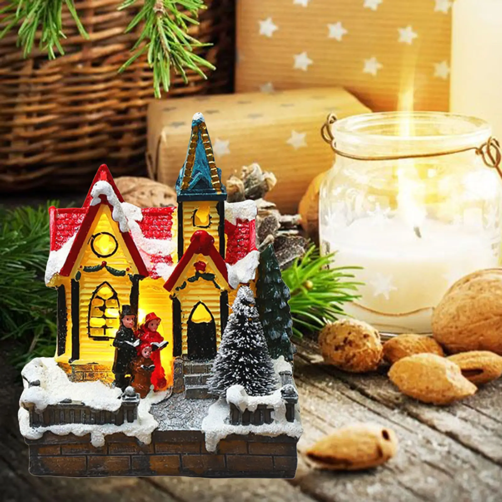 

Miniature Christmas Village Lighted Ornaments Fairy Story Resin for Holiday