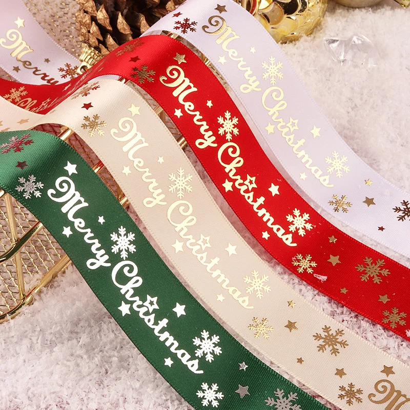 

25mm Bronzing Ribbon Printed Xmas Ribbon Christmas Decorations for Home Christmas Gift Wrapping DIY Sewing Fabric New Year 2022