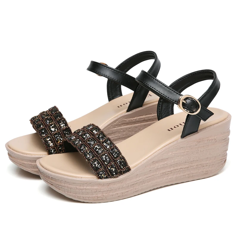 2019 г. летние женские босоножки на плоской подошве танкетке платформе сандалии с