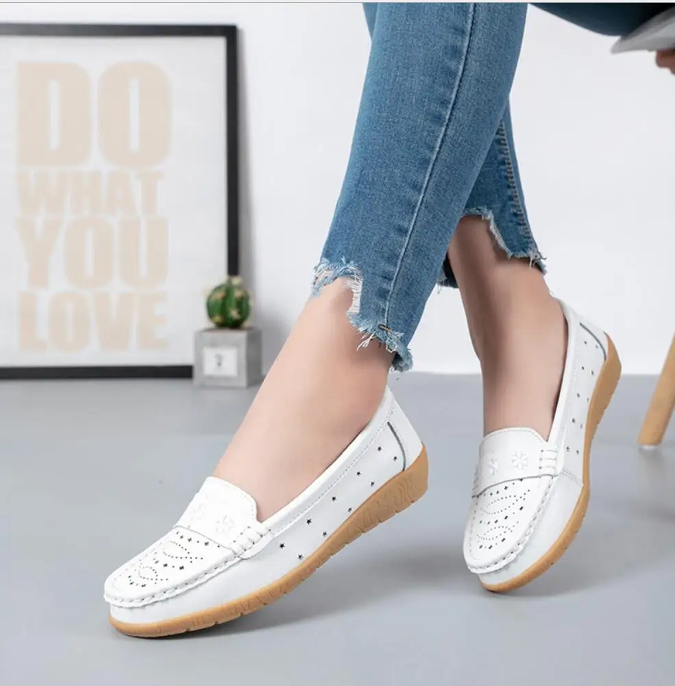 Балетки женские из натуральной кожи мягкие мокасины без застежки плоская