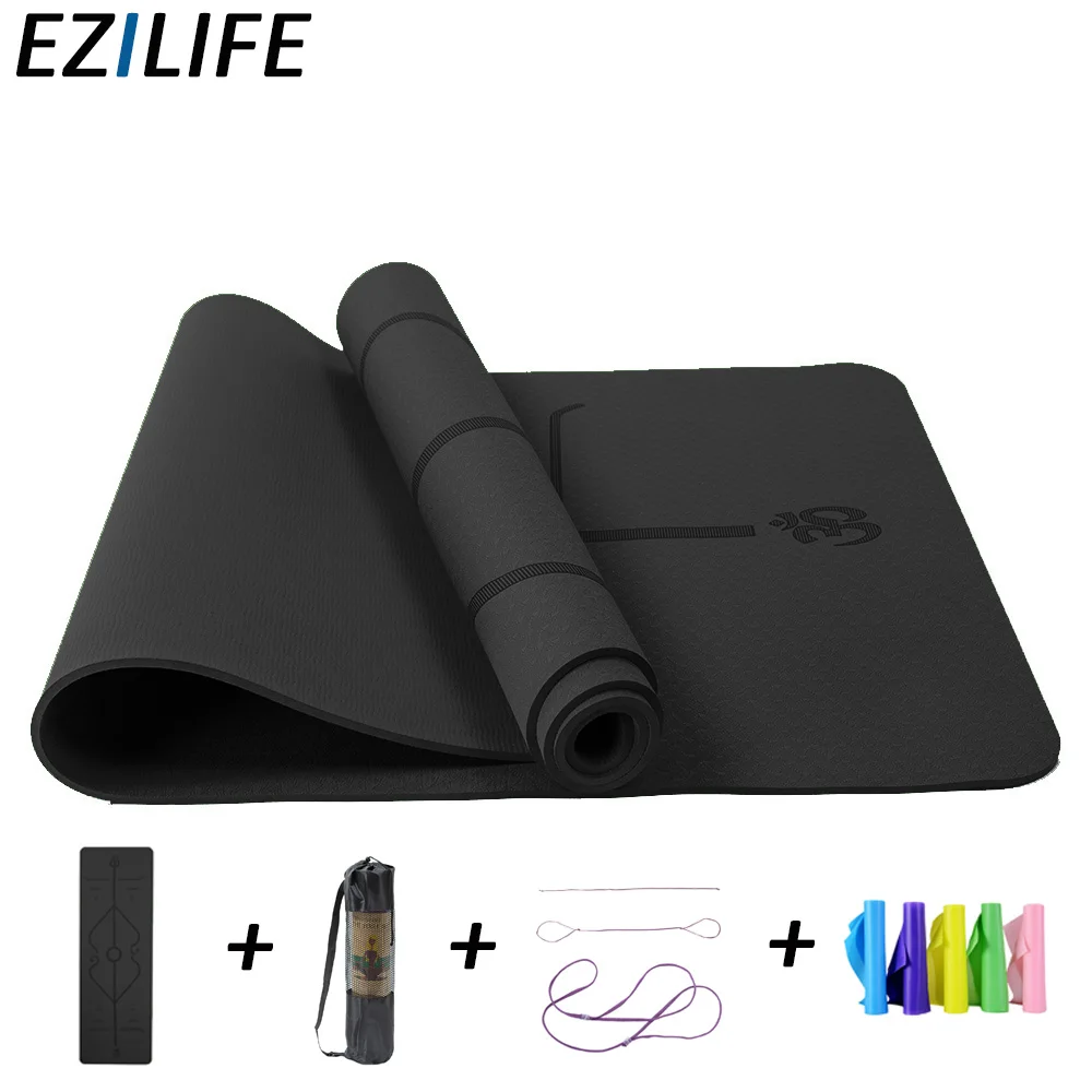 Коврик для йоги и фитнеса нескользящий с разметкой TPE 183*61*0.6 см|Коврики йоги| |