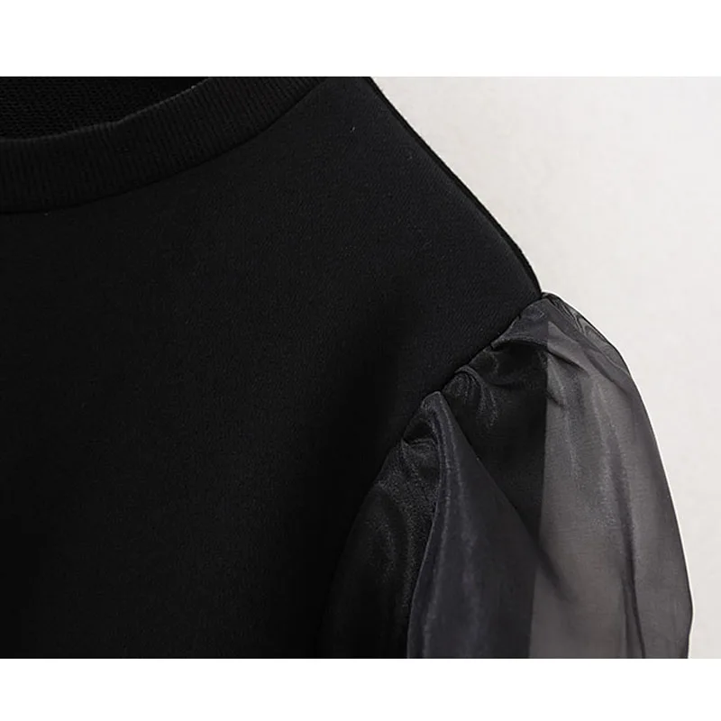 AGong Perspective Organza Sweatshirts Women Fashion O Neck Sweatshirt Women Elegant Long Sleeve Sweatshirts Female Ladies JU