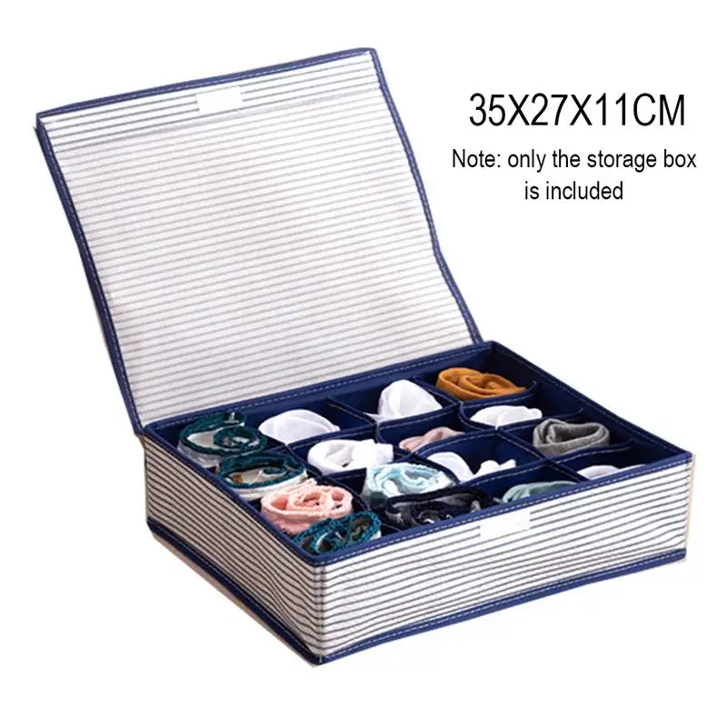 

Underwear Bra Organizer with Lid 16 Grid Foldable Dustproof Closet Storage Boxes for Undies Underwear Bra Socks Scarves