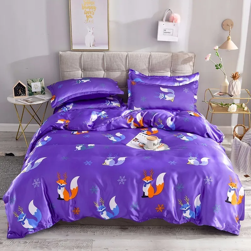 

Satin Bedding Sets 4pcs Queen King Size Floral Printed Duvet Cover Twin Bedcloth Summer Duvet Cover Bed Sheets Pillowcase