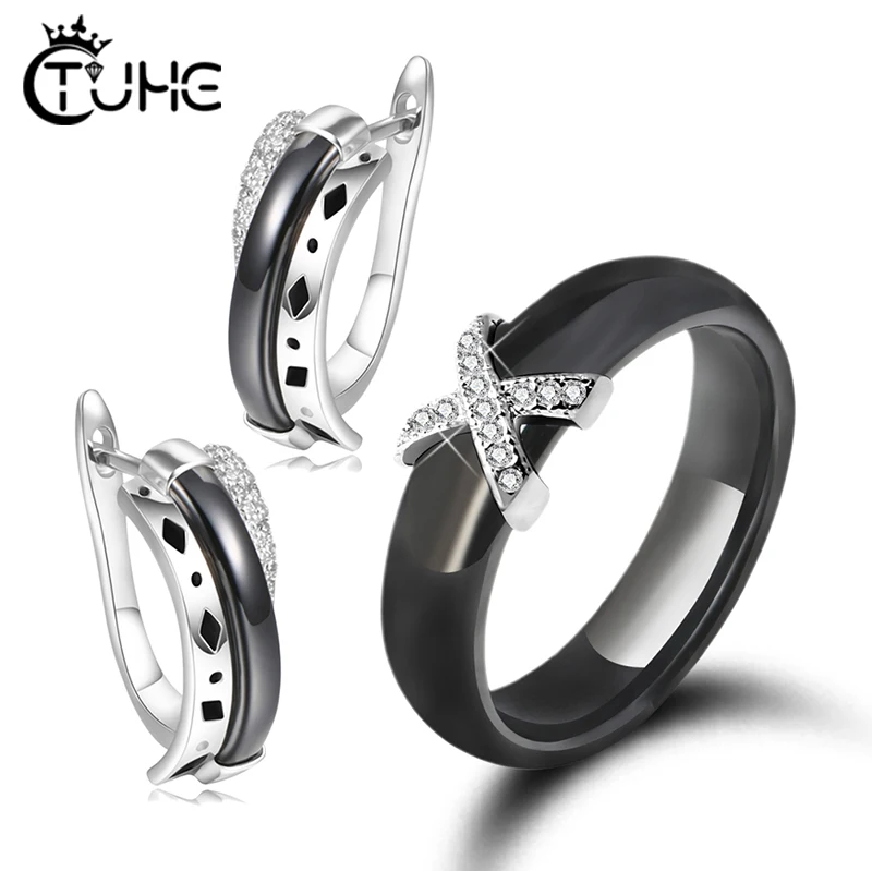 Серьги гвоздики с фианитами женские комплект свадебных украшений из керамики