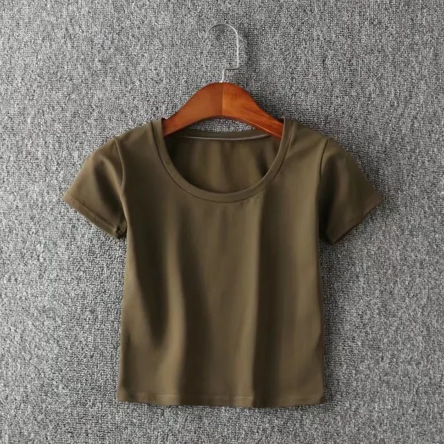 

Female Top Solid Bodycon T-shirts Summer Crop Top Woman Short Sleeve Tee Pullover