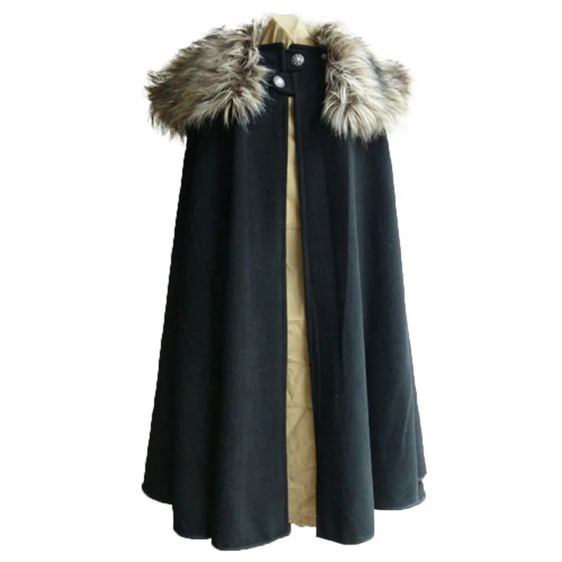 

Jodimitty Medieval Men's Winter Punk Cloak Cape Coat Style Fur Collar Cape Cloak Snow Costume