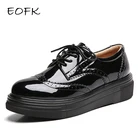 Женские туфли-броги на платформе EOFK, черные повседневные лакированные туфли-оксфорды на плоской подошве, Классические лакированные туфли-оксфорды на осень