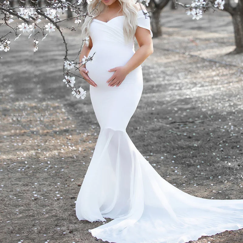 Платье для беременных без бретелек с оборками