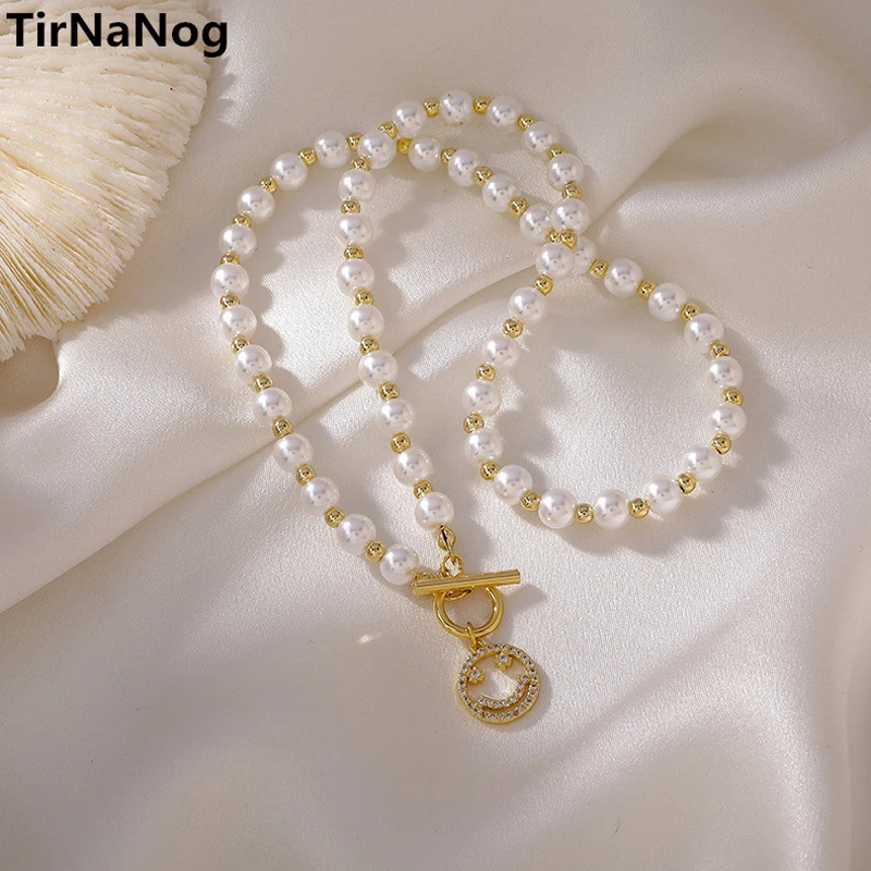

Han Edition Geometric Baroque Pearls Collarbone Chain Contracted Temperament New OT Clasp Smiling Face Neck Chain
