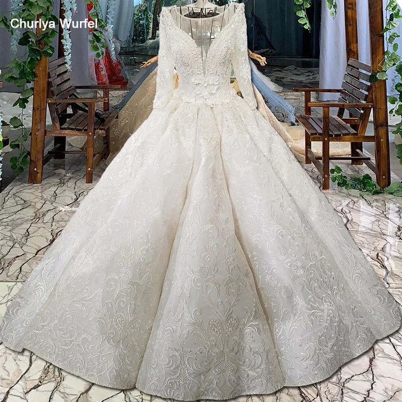 LS3377 Роскошные винтажные Свадебные платья цвета слоновой кости с рукавом три