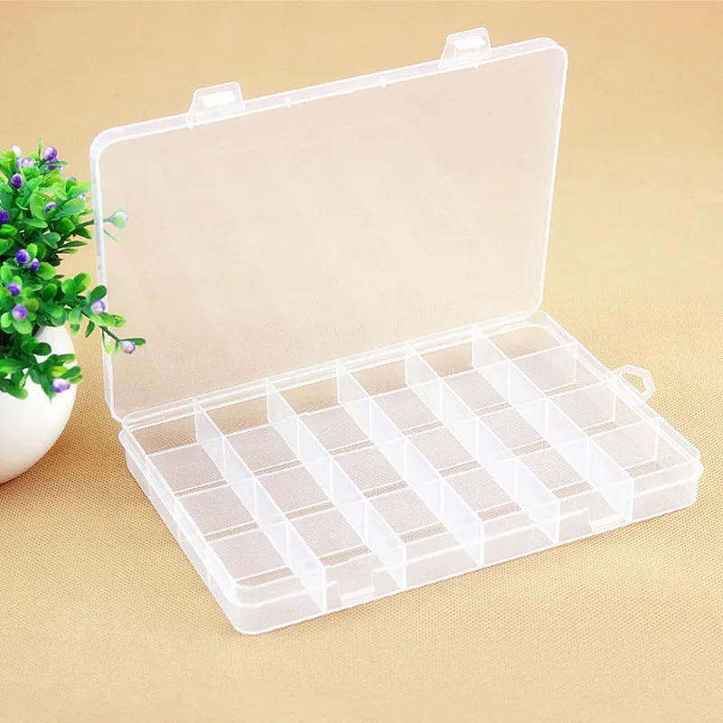 

24 Grids Compartment Plastic Storage Box Round Beads Jewelry Earring Bead Screw Holder Case Display Organizer Container