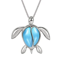 beautiful fine jewelry 925 sterling silver natural dominica larimar sea turtle pendant necklace for gift
