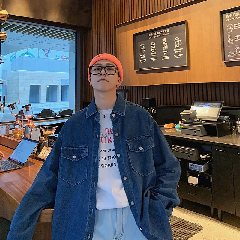 

2021 spring youth new ins denim jacket loose denim jacket men's denim jacket