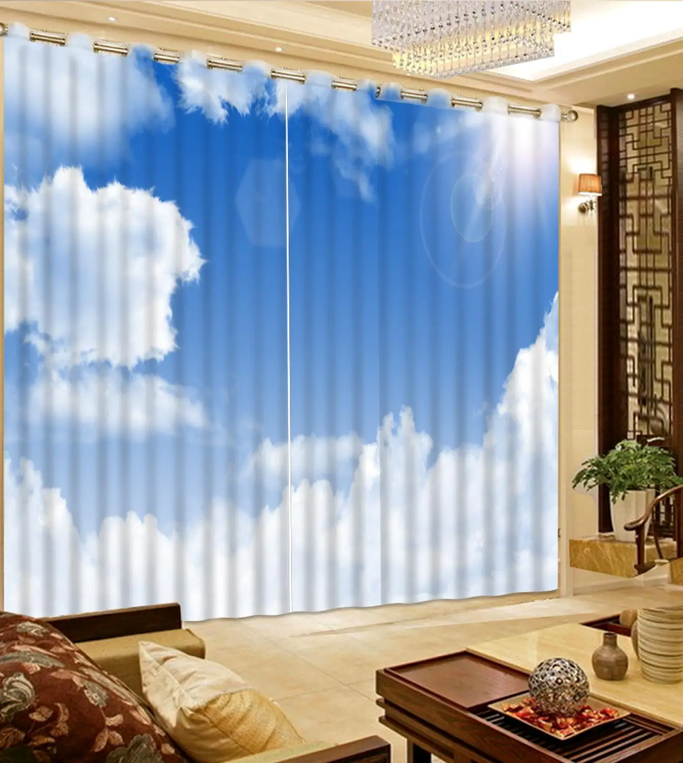 

2019 european stereoscopic curtains Sunlight white clouds blackout curtains window blackout photo 3d curtains home decor