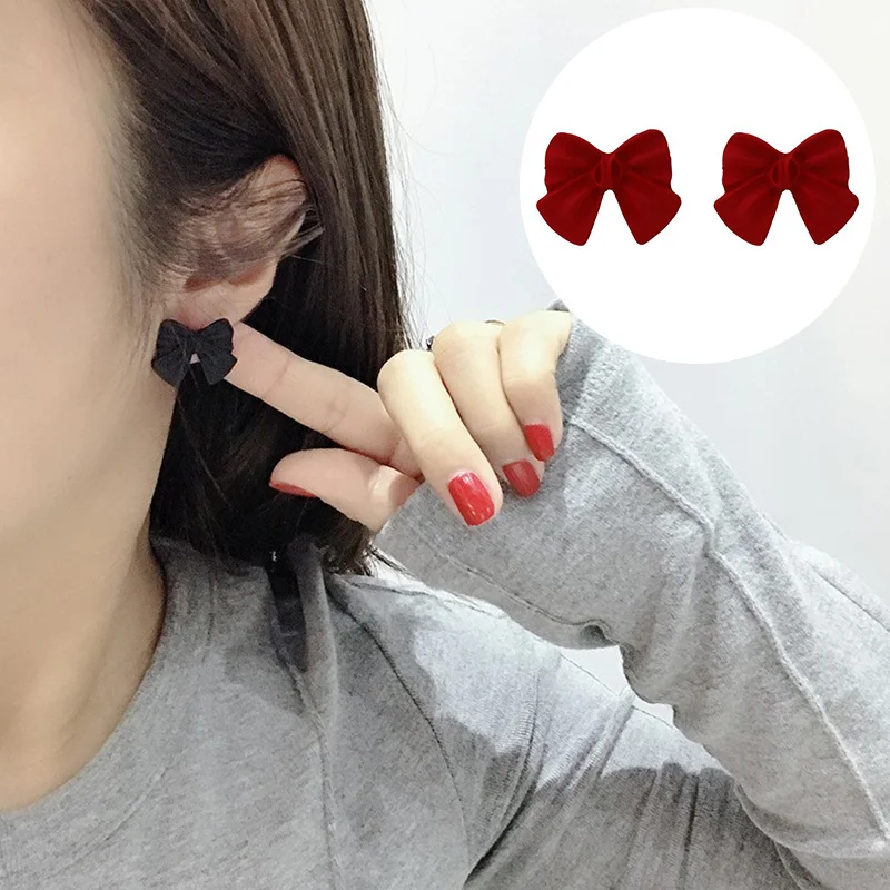 Лидер продаж Bowknot металлические женские модные серьги гвоздики в виде черного