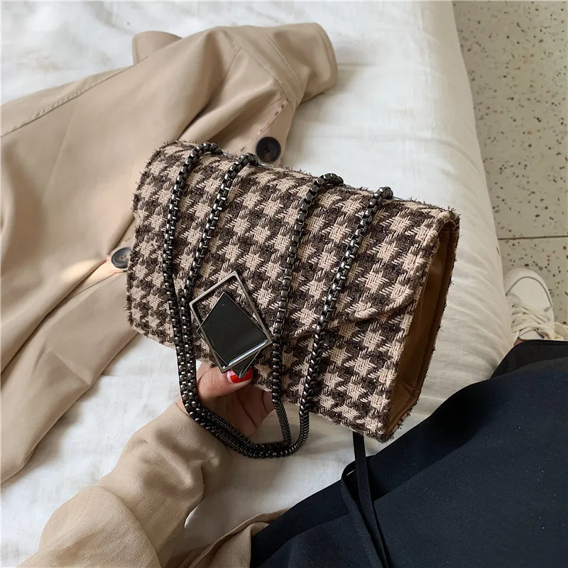 Роскошная женская сумка дизайнерская наклонная шерстяная ткань тысяча птиц